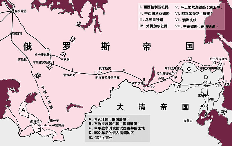 西伯利亚铁路示意图 西伯利亚铁路示意图