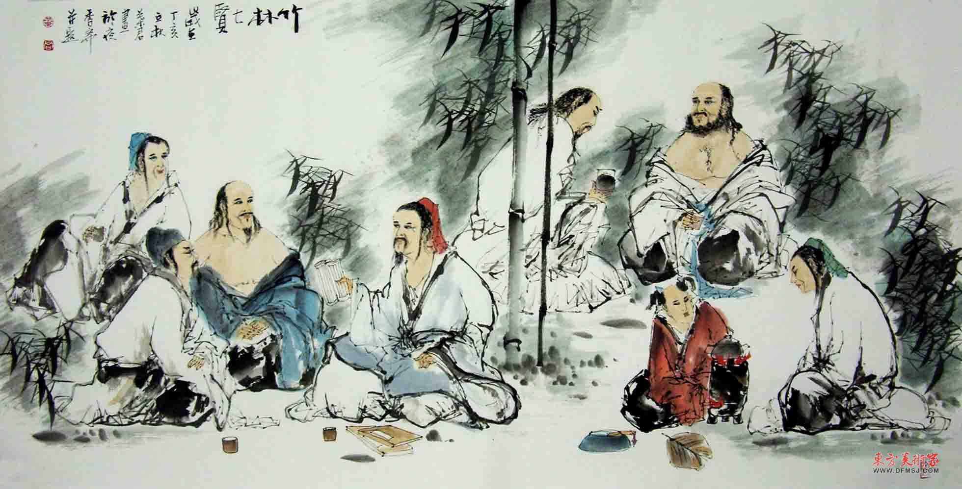 竹林七贤(国画)。 竹林七贤(国画)。