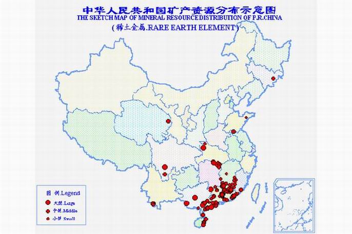 中国稀土矿资源分布示意图 中国稀土矿资源分布示意图