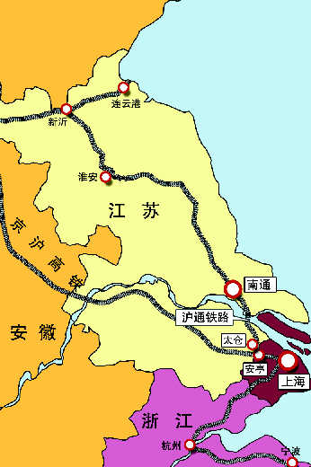 沪通铁路原规划走向示意 沪通铁路原规划走向示意