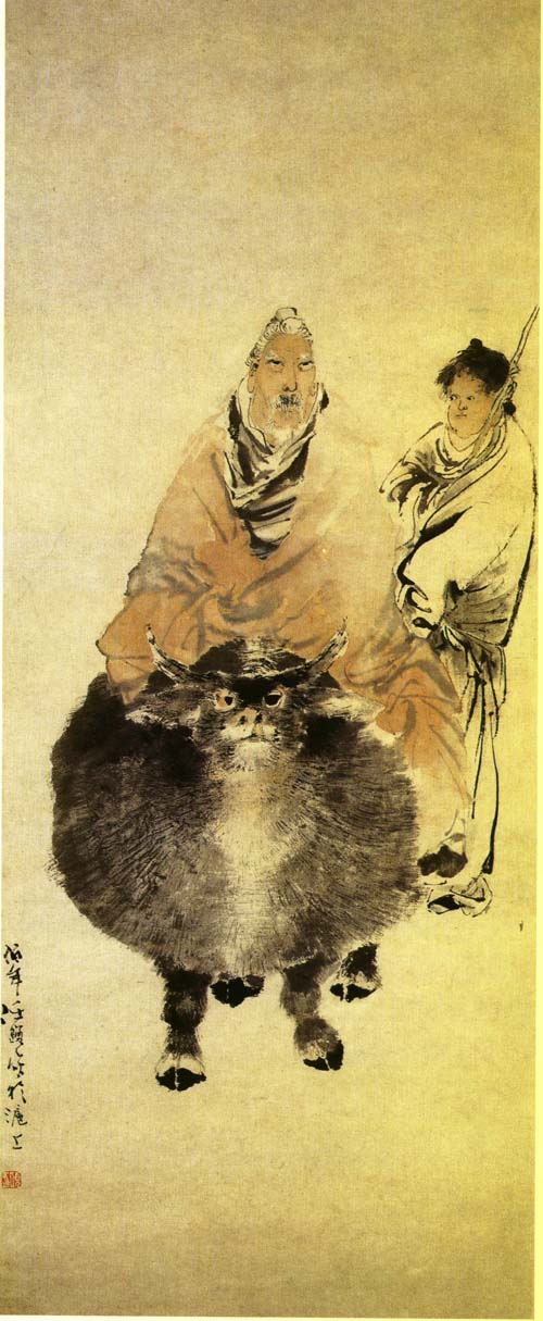 老子骑牛图立轴