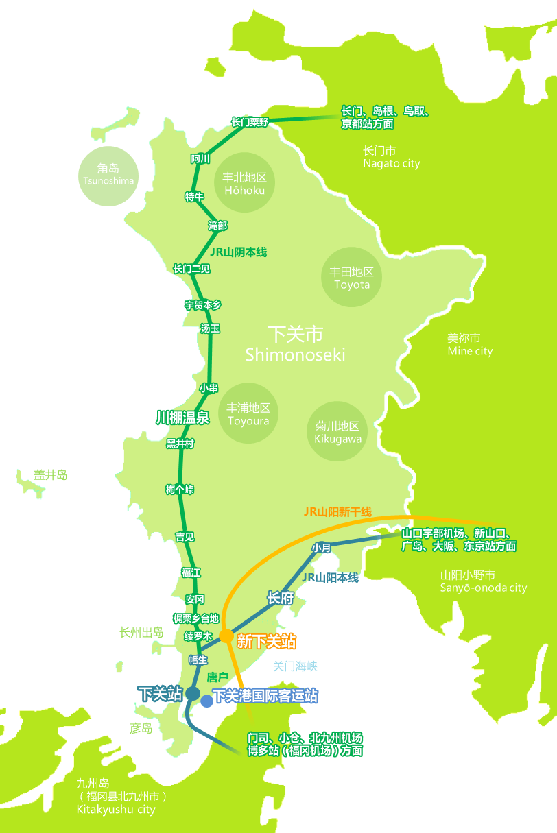 下关市 JR铁路网 下关市 JR铁路网
