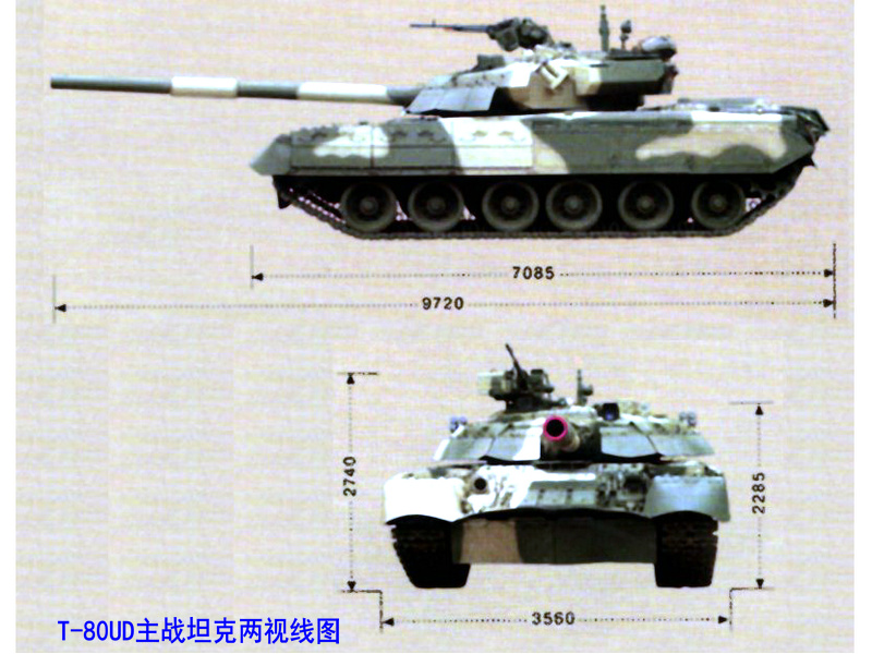 T-80UD主战坦克两视线图