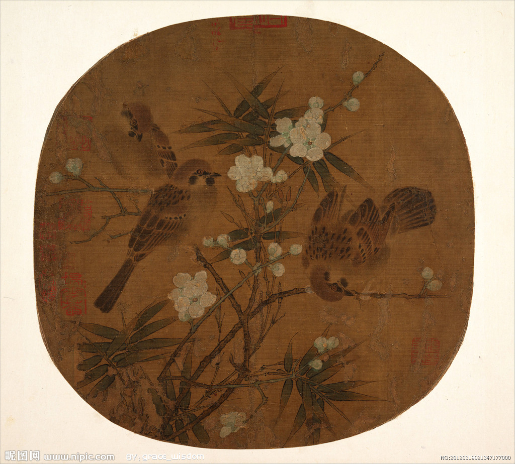 宋朝花鸟扇面