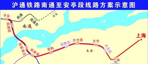 沪通铁路南通至安亭段线路方案示意图 沪通铁路南通至安亭段线路方案示意图
