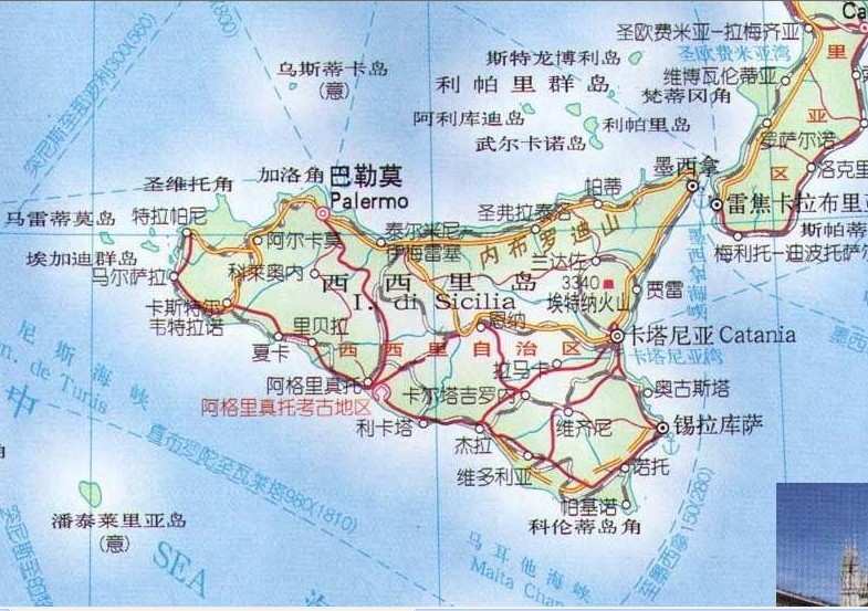 西西里大区地图