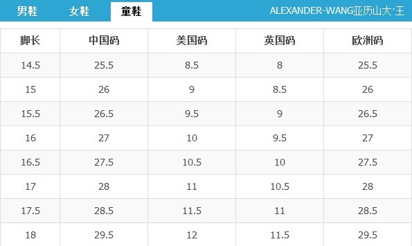 亚历山大·王鞋码换算器 亚历山大·王鞋码换算器